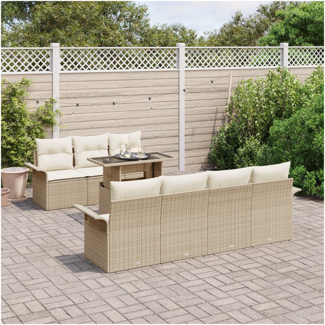 8-delars trädgårdsoffasett med kuddar i beige polyrotting vidaXL 100 x 55 x 73 cm – bild 3
