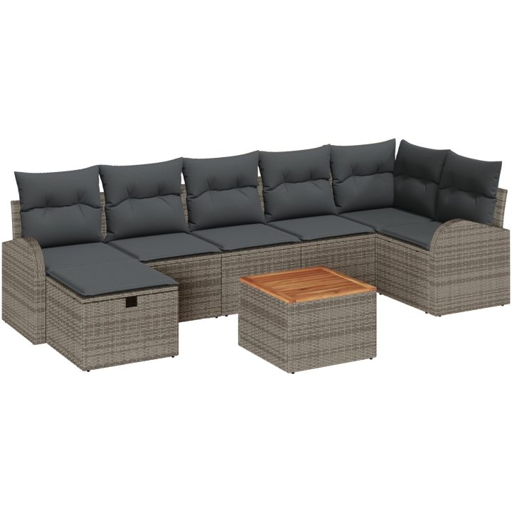 8-delars trädgårdsoffgrupp med kuddar Grå Poly Rattan vidaXL 55 x 55 x 37 cm – bild 2