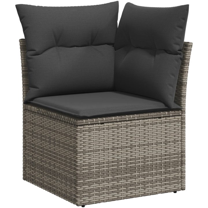 8-delars trädgårdsoffgrupp med kuddar Grå Poly Rattan vidaXL 55 x 55 x 37 cm – bild 8