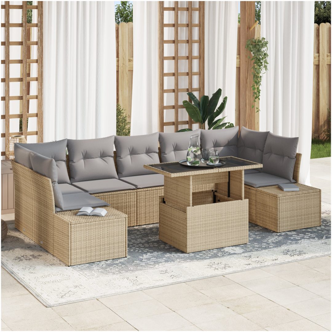 8-delars trädgårdsoffor med kuddar i beige poly rattan vidaXL 100 x 55 x 73 cm