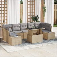 8-delars trädgårdsoffor med kuddar i beige poly rattan vidaXL