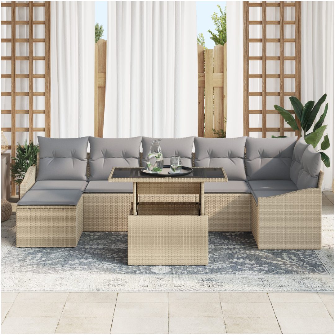 8-delars trädgårdsoffset med beige kuddar i polyrotting vidaXL 100 x 55 x 73 cm – bild 3