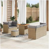 8 Delars Trädgårdsoffset med Kuddar Beige Poly Rattan Akacia vidaXL
