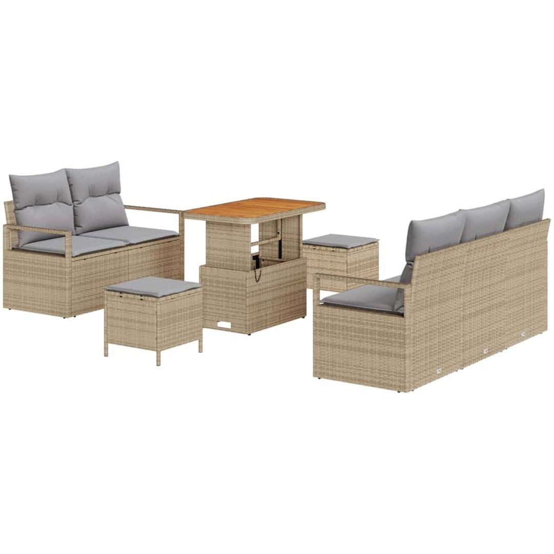 8-delars trädgårdsoffset med kuddar beige poly-rattan akacia vidaXL Standard – bild 2
