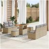 8-delars trädgårdsoffset med kuddar beige poly-rattan akacia vidaXL Standard – miniatyr 1