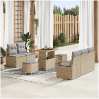 8-delars trädgårdsoffset med kuddar beige poly-rattan akacia vidaXL