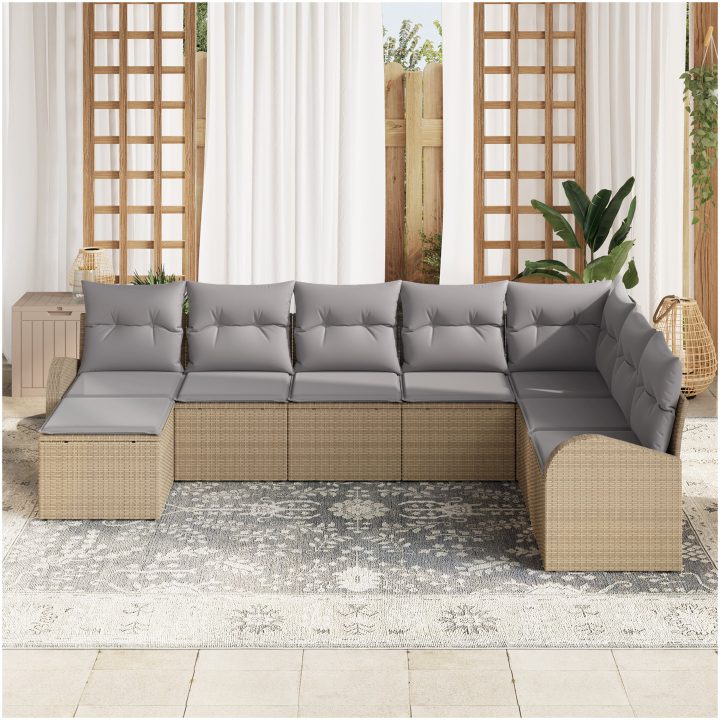 8-delars TrädgårdsoffSet med Kuddar Beige Poly Rattan vidaXL 289 x 179 x 85 cm – bild 3