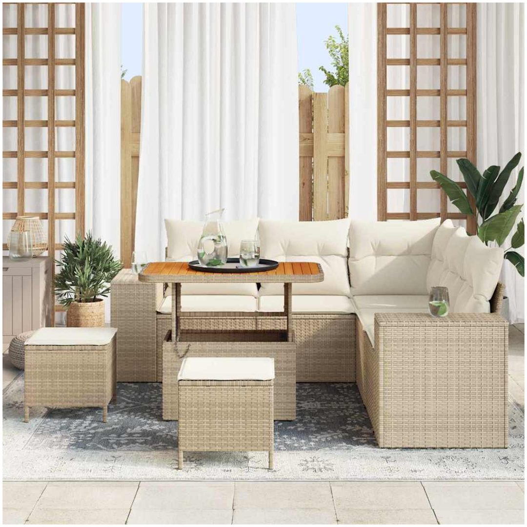 8 delars trädgårdsoffset med kuddar Beige Poly-Rotting Akacia vidaXL Stor – bild 3
