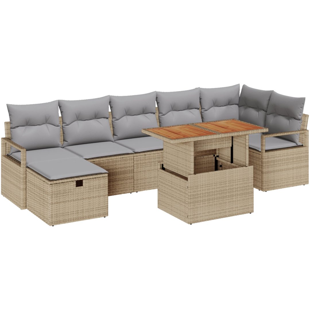 8 Delars Trädgårdsoffset med Kuddar Beige Poly Rottning vidaXL Platser 4 – bild 2