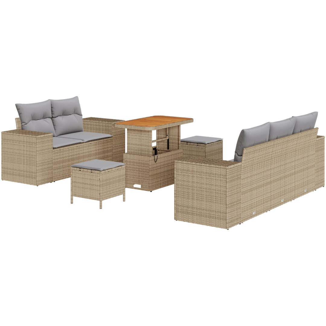 8 Delars Trädgårdsoffset med kuddar Beige Polyrotting Akacia vidaXL Medium – bild 2