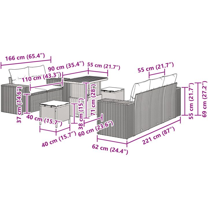8 Delars Trädgårdsoffset med kuddar Beige Polyrotting Akacia vidaXL Medium – bild 12