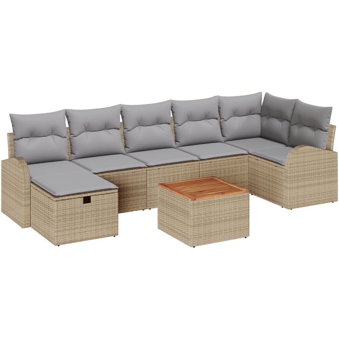 8-delars trädgårdsoffset med kuddar beige polyrotting vidaXL 55 x 55 x 37 cm – bild 2