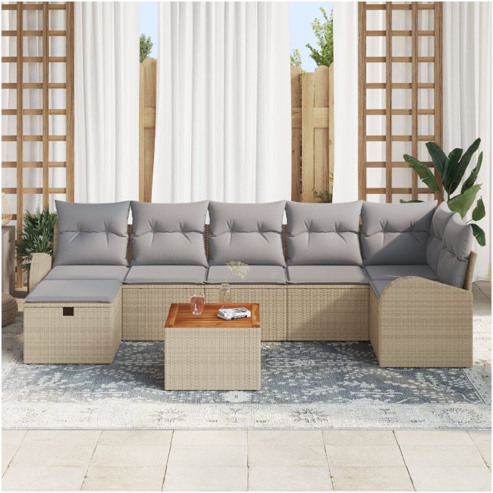 8-delars trädgårdsoffset med kuddar beige polyrotting vidaXL 55 x 55 x 37 cm – bild 3