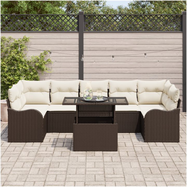 8-delars Trädgårdsoffset med Kuddar Brun Poly Rattan vidaXL Medium – bild 3