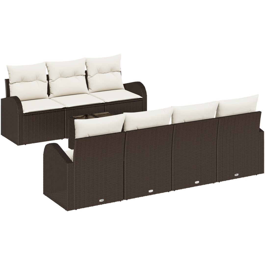 8-delars Trädgårdsoffset med kuddar Brun Poly Rottning vidaXL 55 x 55 x 37 cm – bild 2