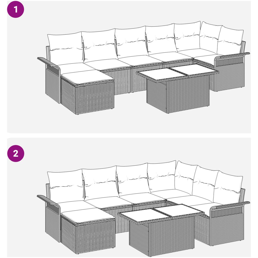 8-delars trädgårdsoffset med kuddar grå poly-rattan vidaXL 100 x 55 x 73 cm – bild 9