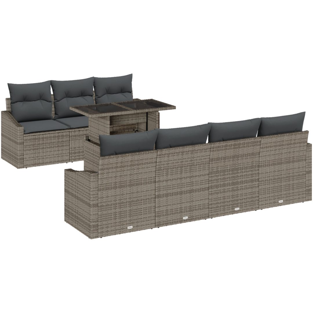 8-delars trädgårdsoffset med kuddar - grå poly-rattan vidaXL 100 x 55 x 73 cm – bild 2