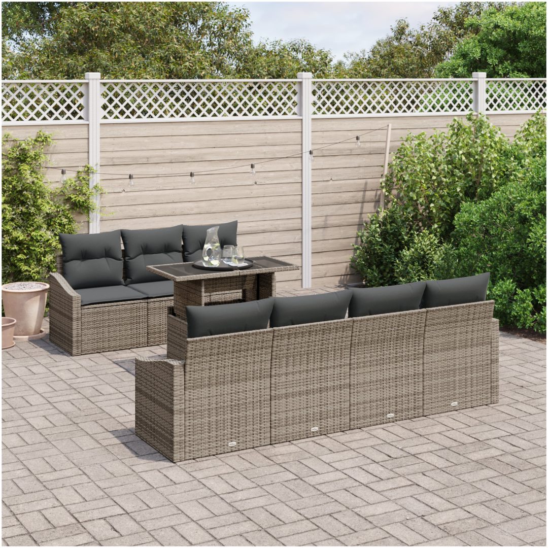 8-delars trädgårdsoffset med kuddar - grå poly-rattan vidaXL 100 x 55 x 73 cm – bild 3