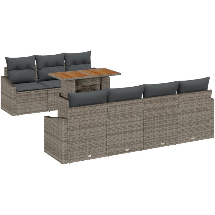 8-delars trädgårdsoffset med kuddar grå poly rattan vidaXL 100 x 55 x 73 cm – bild 2