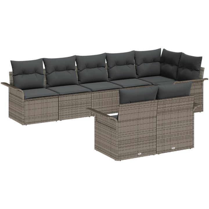 8-delars trädgårdsoffset med kuddar Grå Poly Rotting vidaXL 297,5 x 132,5 x 85 cm – bild 2