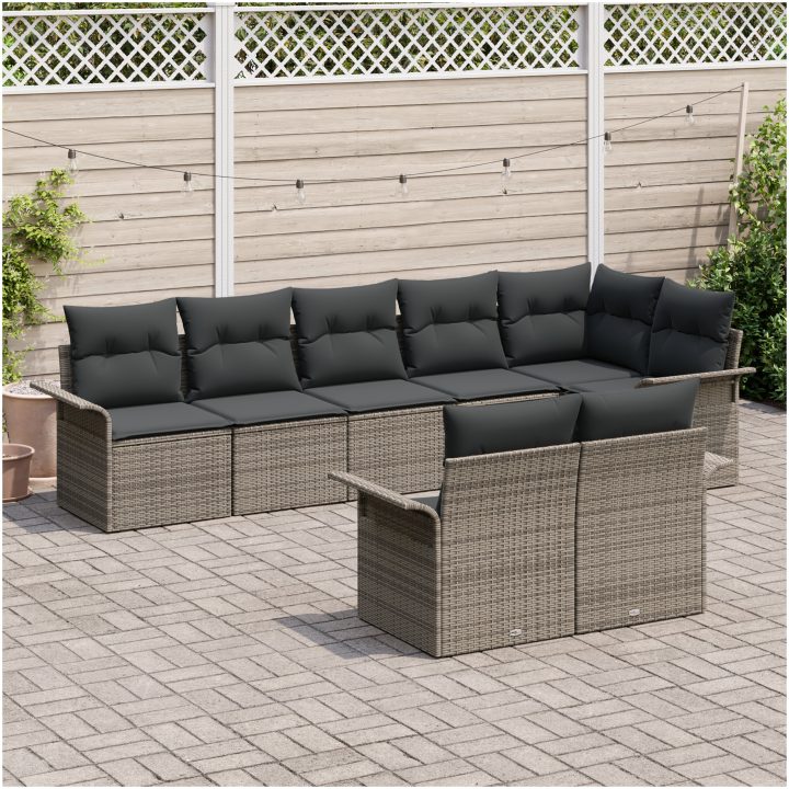 8-delars trädgårdsoffset med kuddar Grå Poly Rotting vidaXL 297,5 x 132,5 x 85 cm – bild 3