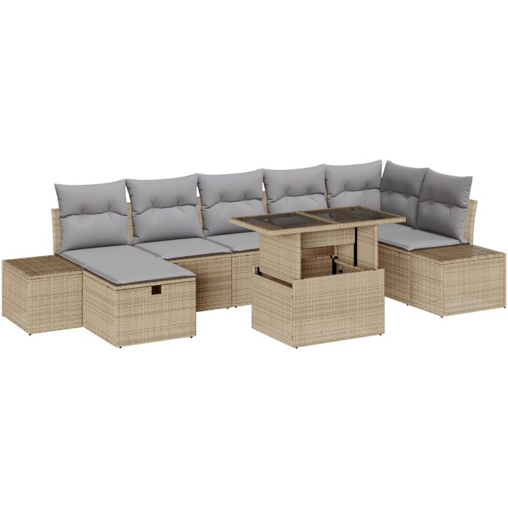 8-delars trädgårdsoffset med kuddar i beige poly-rattan vidaXL 100 x 55 x 73 cm – bild 2