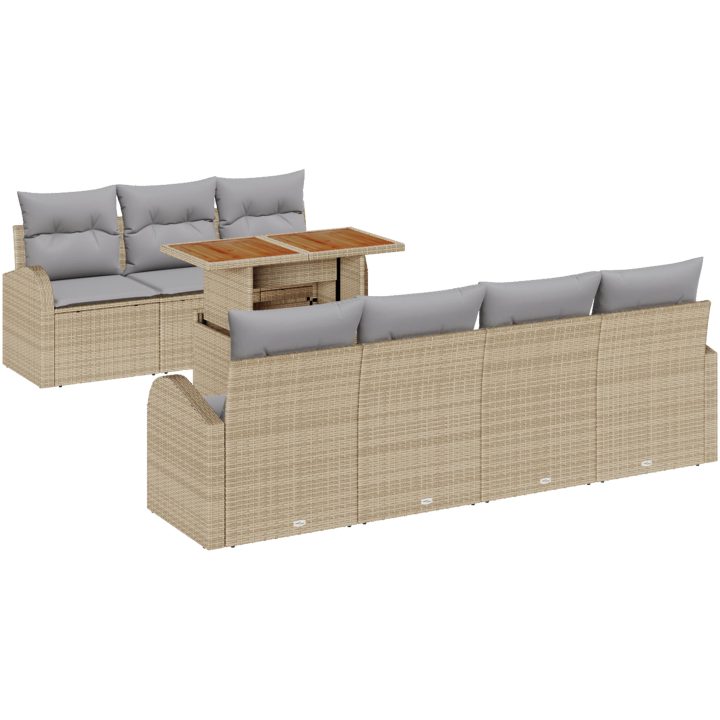 8-delars trädgårdsoffset med kuddar i beige poly rattan vidaXL Stor – bild 2