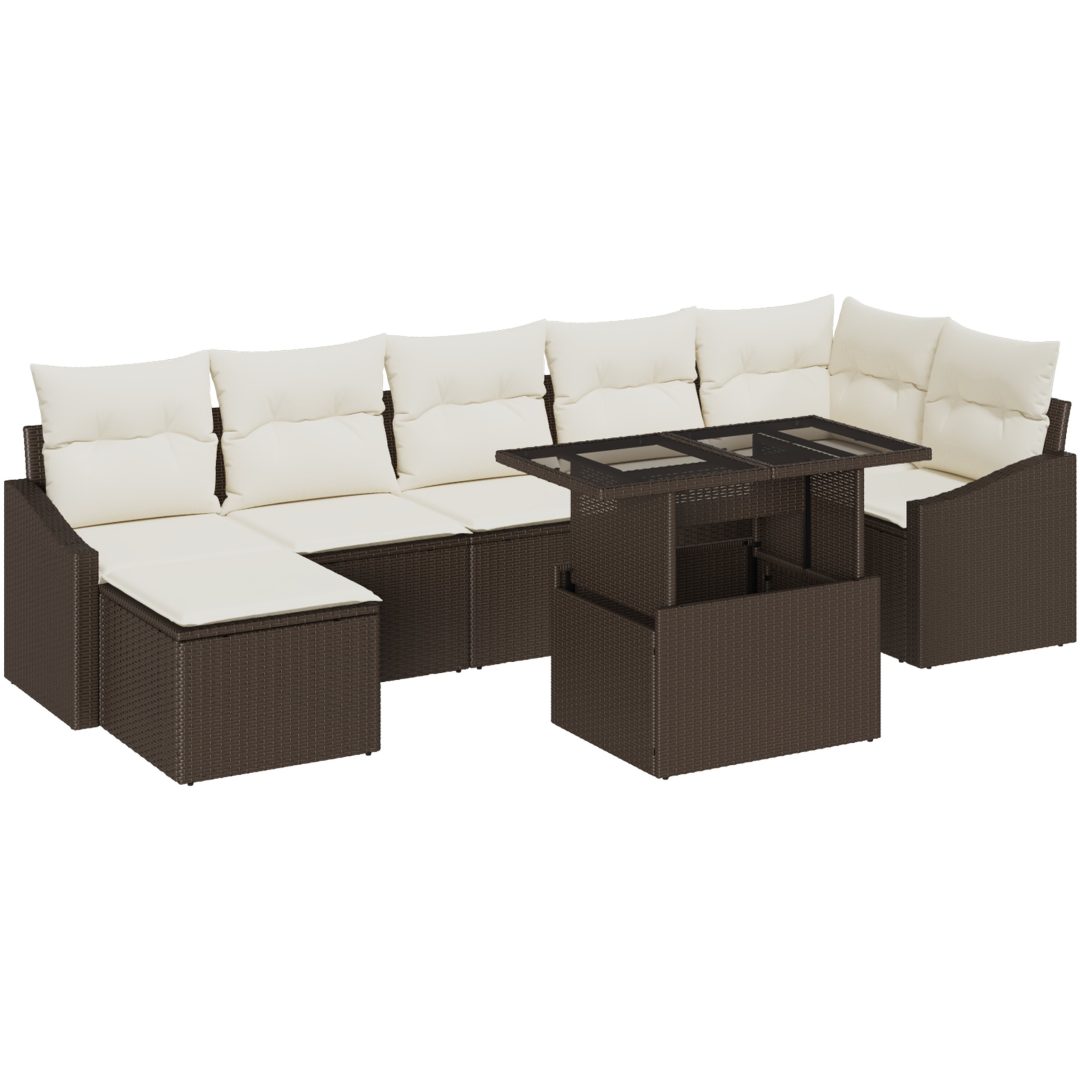 8-delars trädgårdsoffset med kuddar i brun poly rattan vidaXL 100 x 55 x 73 cm – bild 2