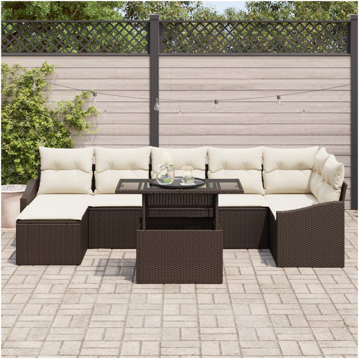 8-delars trädgårdsoffset med kuddar i brun poly rattan vidaXL 100 x 55 x 73 cm – bild 3