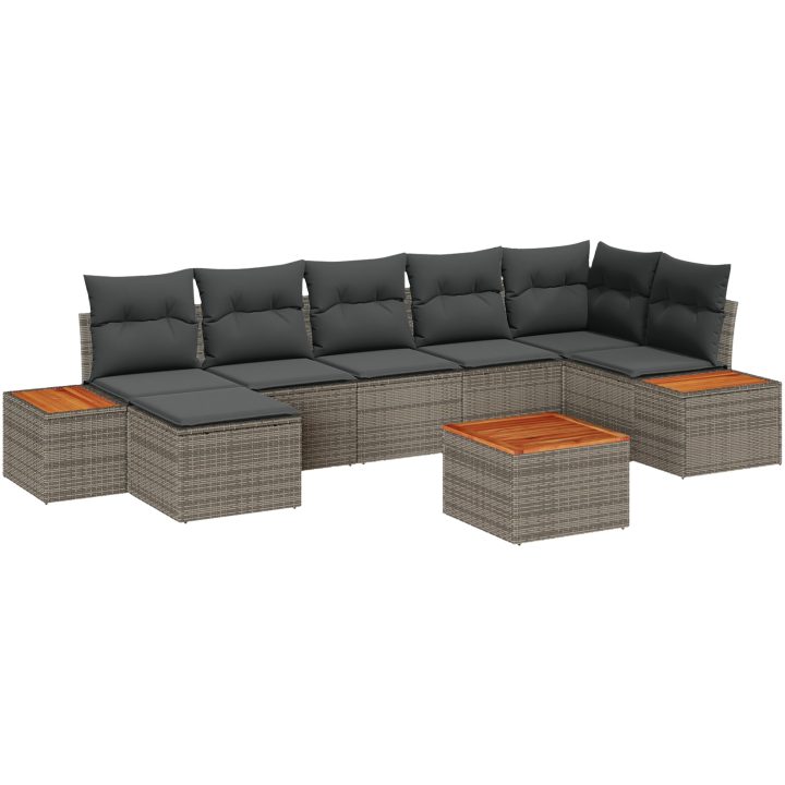 8-delars trädgårdsoffset med kuddar i grå poly rattan och akaciaträ vidaXL 55 x 55 x 37 cm – bild 2