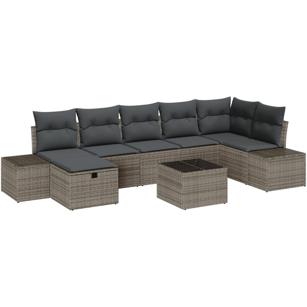 8-delars trädgårdsoffset med kuddar i grå poly rattan vidaXL 55 x 55 x 37 cm – bild 2