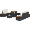 8-delars trädgårdsoffset med kuddar i svart poly-rattan och akacia vidaXL Medium – miniatyr 2