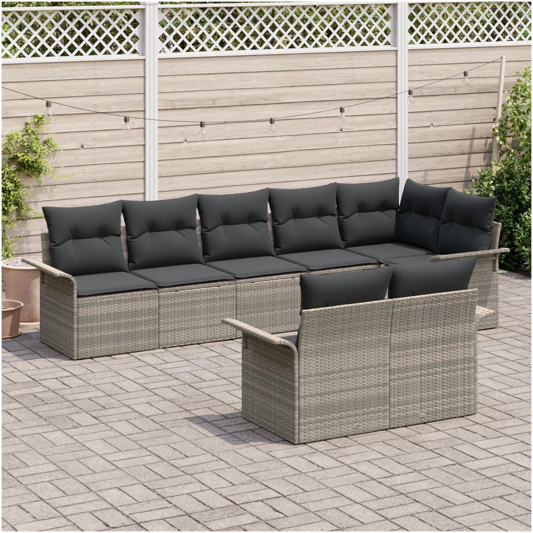 8-delars trädgårdsoffset med kuddar ljusgrå poly rottning vidaXL 297,5 x 132,5 x 85 cm – bild 3