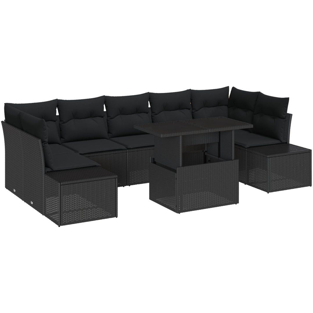8-delars trädgårdsoffset med kuddar svart konstrotting vidaXL 100 x 55 x 73 cm – bild 2
