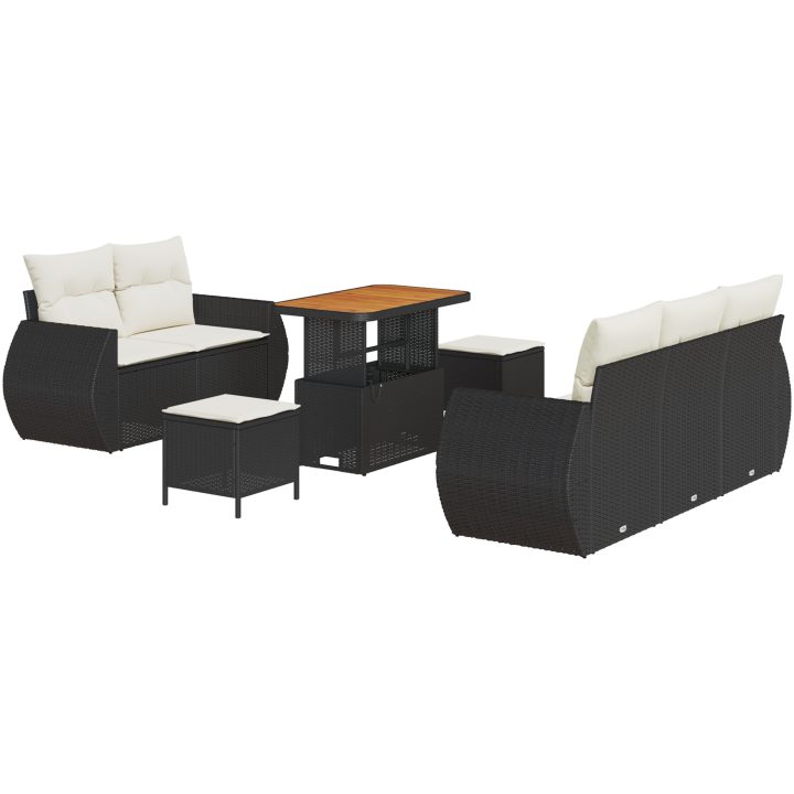 8-delars trädgårdsoffset med kuddar Svart Poly Rattan Akacia vidaXL Fyra - Delars set – bild 2