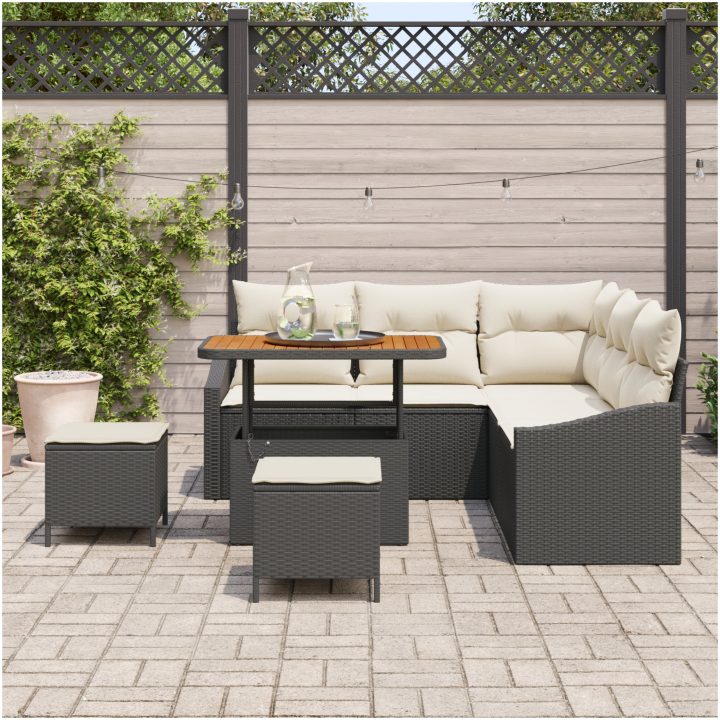 8 Delars Trädgårdsoffset med Kuddar Svart Poly Rattan Akacia vidaXL Stor – bild 3