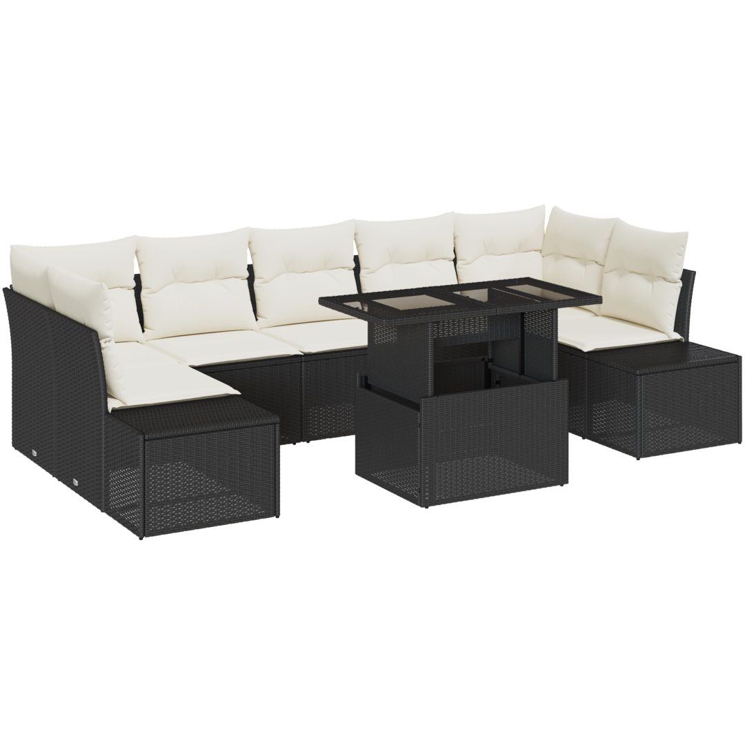 8 Delars TrädgårdsoffSet med Kuddar, Svart Poly Rattan vidaXL 100 x 55 x 73 cm – bild 2