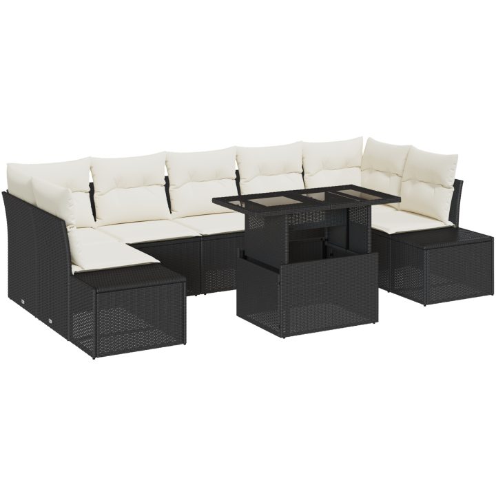 8 Delars TrädgårdsoffSet med Kuddar, Svart Poly Rattan vidaXL 100 x 55 x 73 cm – bild 2