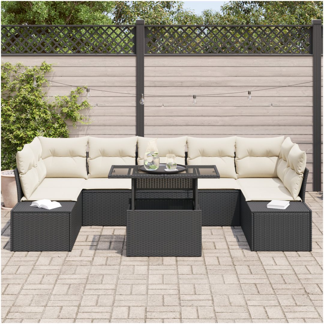 8 Delars TrädgårdsoffSet med Kuddar, Svart Poly Rattan vidaXL 100 x 55 x 73 cm – bild 3