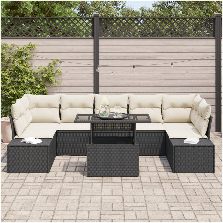 8 Delars TrädgårdsoffSet med Kuddar, Svart Poly Rattan vidaXL 100 x 55 x 73 cm – bild 3