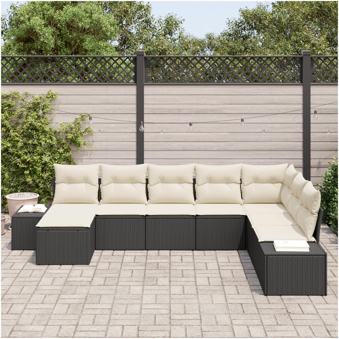 8-delars trädgårdsoffset med kuddar - svart poly rattan vidaXL 319 x 209 x 85 cm – bild 3