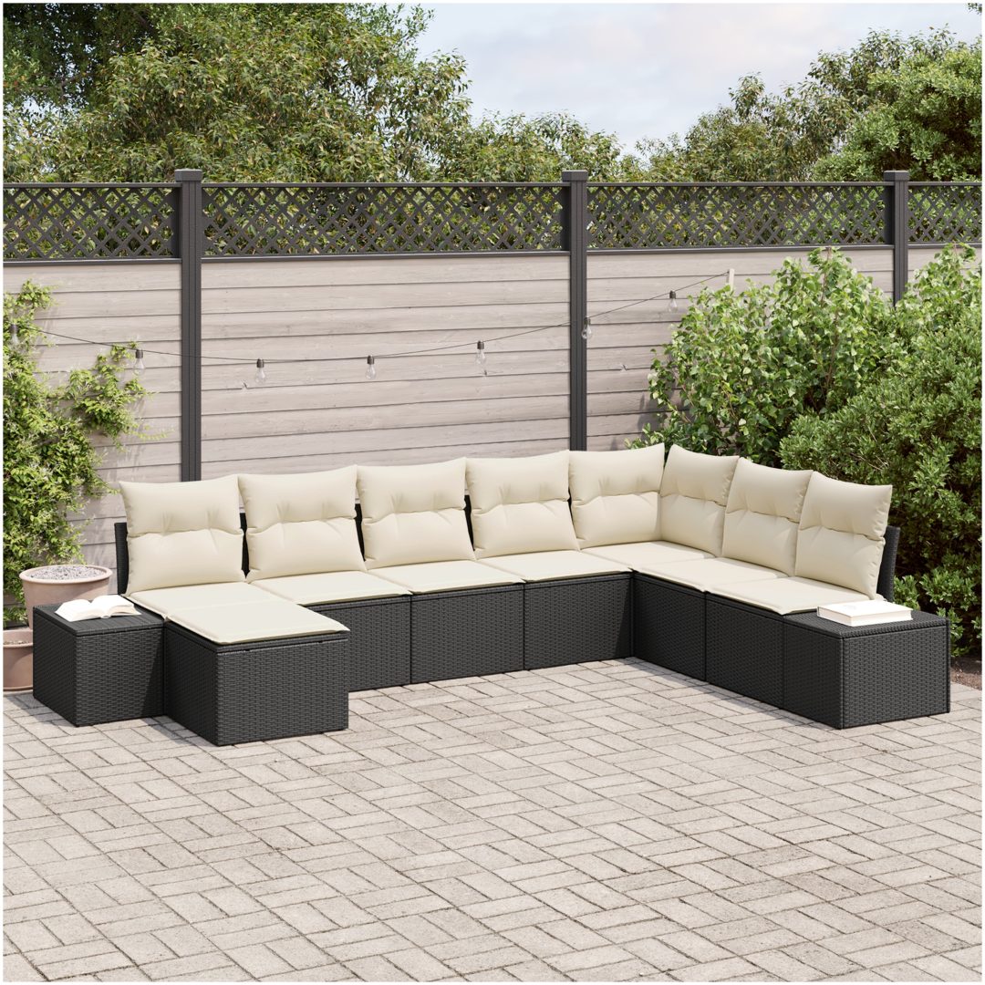 8-delars trädgårdsoffset med kuddar - svart poly rattan vidaXL 319 x 209 x 85 cm