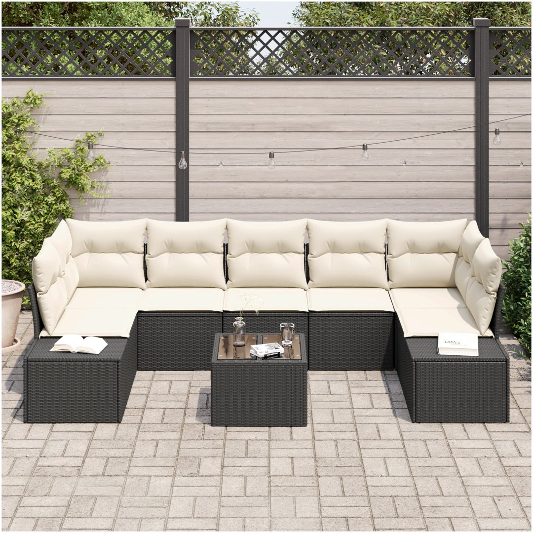 8-delars Trädgårdsoffset med Kuddar Svart Poly Rattan vidaXL 55 x 55 x 37 cm – bild 3