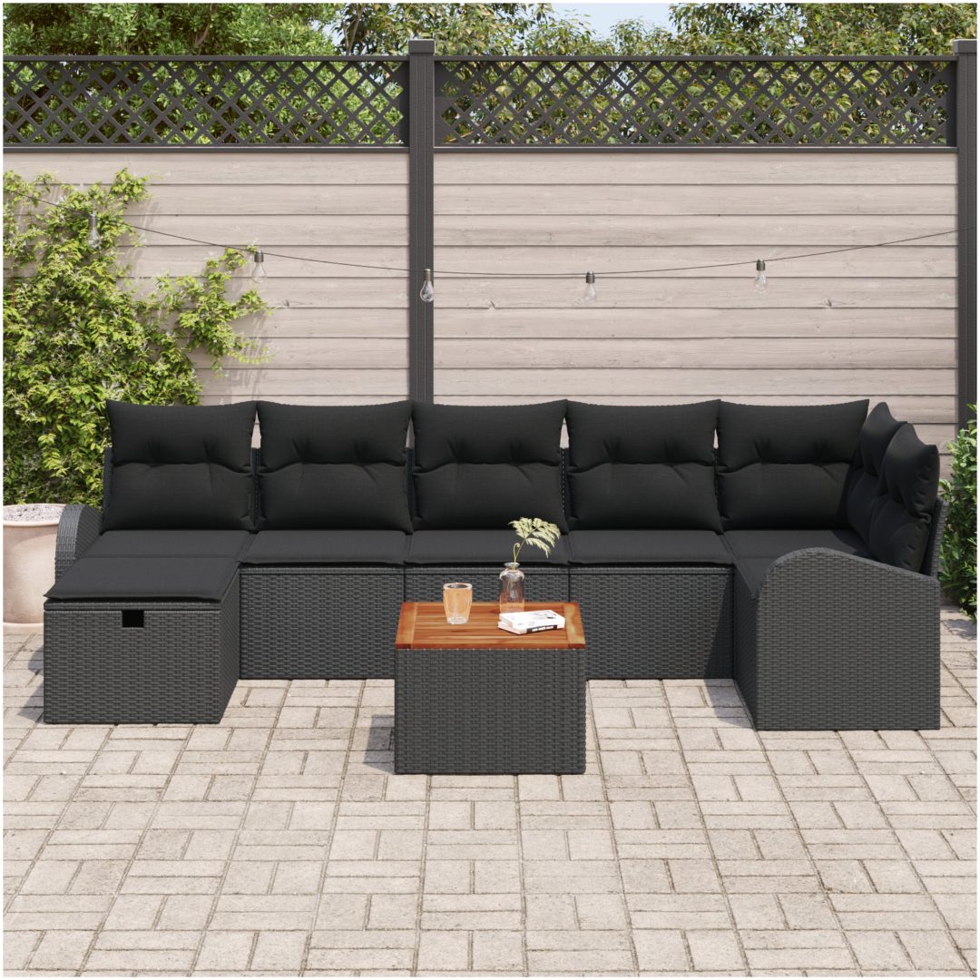 8 Delars Trädgårdsoffset med Kuddar Svart Poly Rattan vidaXL Stor – bild 3