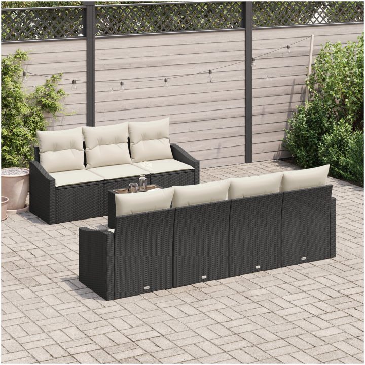 8-delars trädgårdsoffset med kuddar svart poly rotting vidaXL 55 x 55 x 37 cm – bild 3