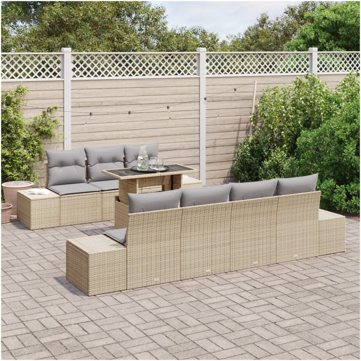 8 Delars Trädgårdsoffsets Med Kuddar Beige Poly Rattan vidaXL 100 x 55 x 73 cm – bild 3