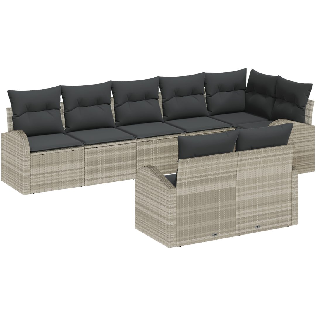 8-delars trädgårdsofset med kuddar i ljusgrå poly rattan vidaXL 289 x 124 x 85 cm – bild 2