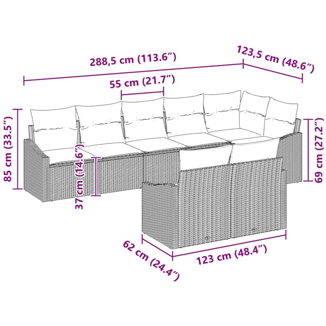 8-delars trädgårdsset med kuddar Grå polyrotting vidaXL 288.5 x 123.5 x 85 cm – bild 12