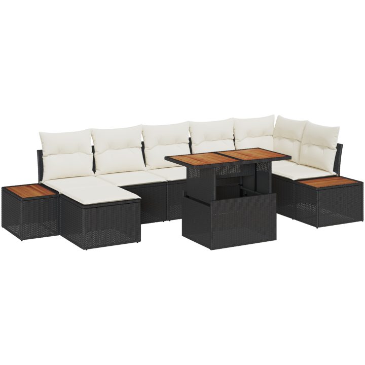 8-delars trädgårdsset med kuddar i svart poly rattan och akacia vidaXL 100 x 55 x 73 cm – bild 2