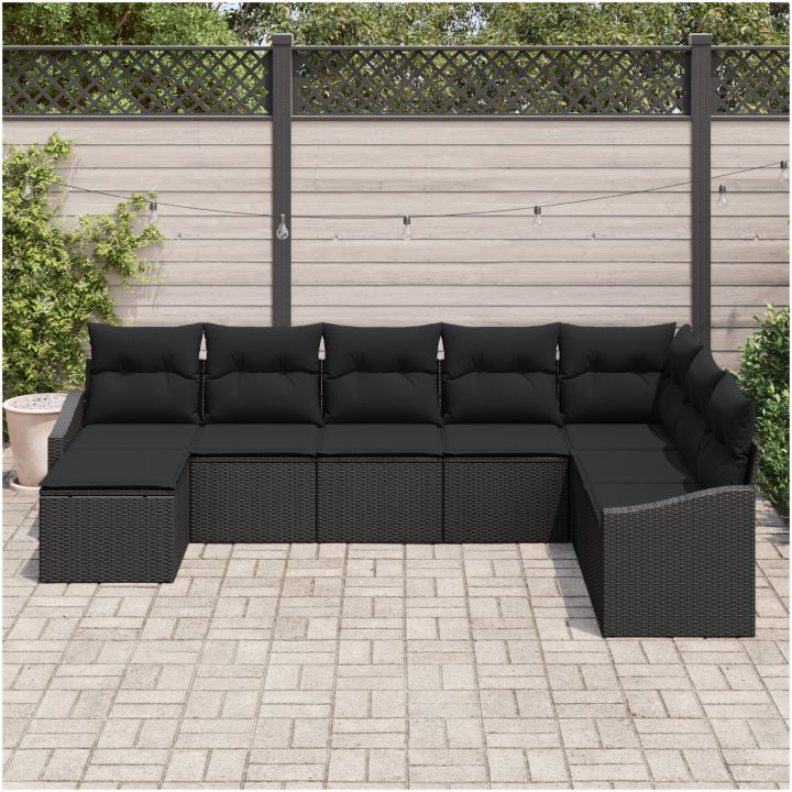 8-delars trädgårdsset med kuddar i svart poly rattan vidaXL 288,5 x 178,5 x 85 cm – bild 3